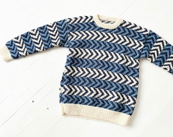 Vintage Blue + White Wool Zigzag Sweater