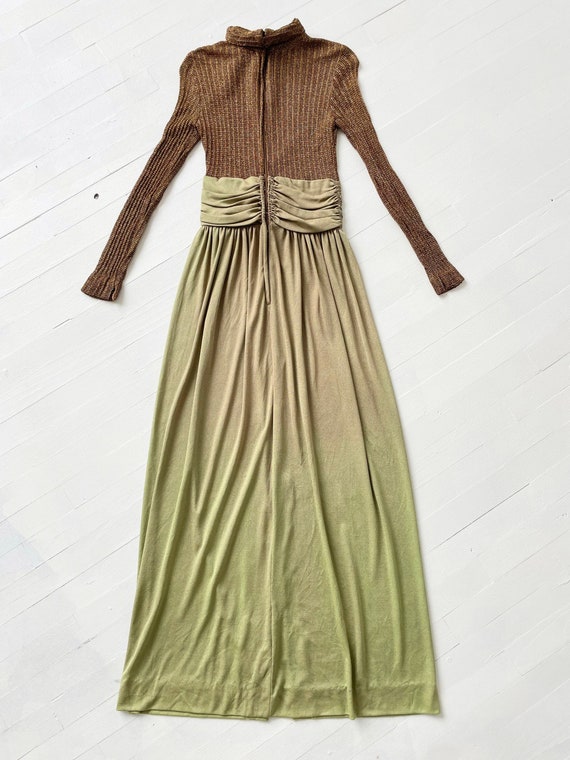 1970s Metallic Gold + Green Dress with Rhinestone… - image 5