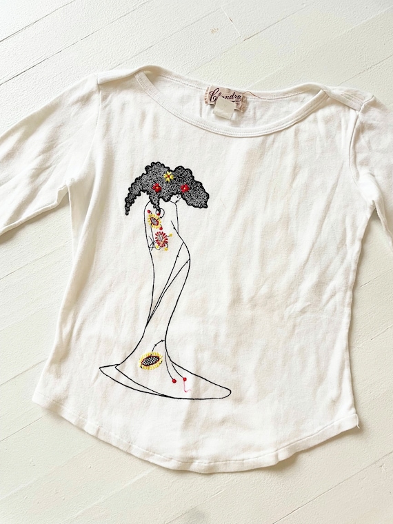 1970s Audrey Beardsley Embroidered Lady Print Whi… - image 3