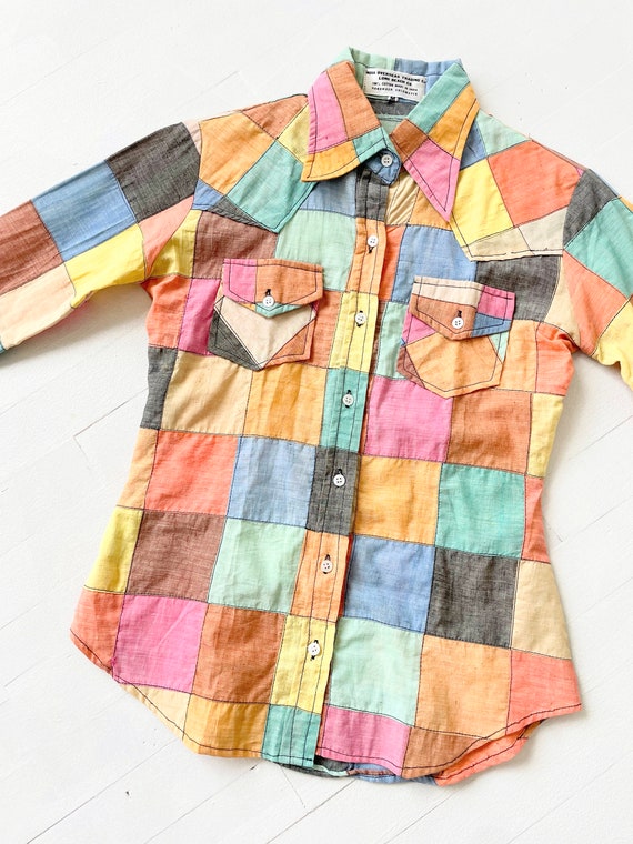 1970s Patchwork Dagger Collar Shirt - image 3