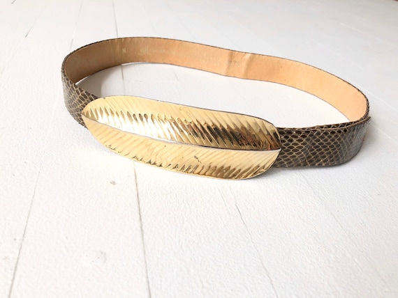 1970s Snakeskin + Gold Feather Belt