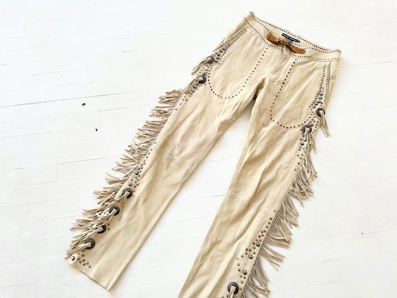 Vintage Ralph Lauren Studded Fringe Suede Leather Pants - Etsy