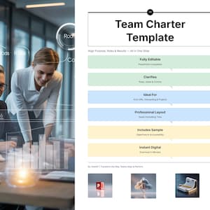 Szablon karty zespołu w programie PowerPoint | Edytowalny slajd z celami i rolami zespołu | Narzędzie do koordynowania projektu wdrażania