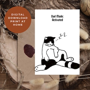 Tarjeta imprimible para el Día del Padre, tarjeta de cumpleaños para el padre, divertida tarjeta con temática de gatos para papá, abuelo, esposo, descarga digital, sobre imprimible