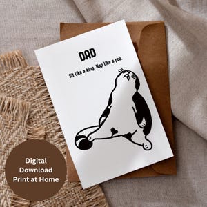 Carte imprimable pour la fête des pères, carte d'anniversaire des pères, carte à thème chat drôle pour papa, grand-père, mari, téléchargement numérique, enveloppe imprimable