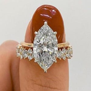 4 CT Marquise Cut Moissanite Engagement Ring Set, Marquise Bridal Ring Set, Marquise 14K Solid Gold Wedding Ring Set, Anniversary Ring Set