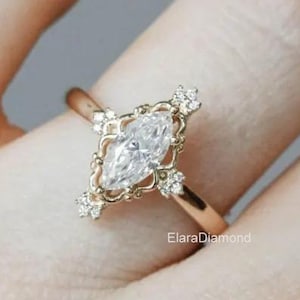 Vintage Marquise Cut Moissanite Engagement Ring, 14K Gold Ring, Wedding Ring, Marquise Diamond Ring, Promise Ring For Her, Anniversary Gift
