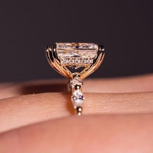 2.5 CT Radiant Cut Moissanite Engagement Ring, Radiant Diamond Wedding Ring, Hidden Halo Ring, Anniversary Gift, Promise Ring For Her