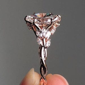 Floral 2 CT Marquise Cut Moissanite Engagement Ring, Vintage 14K Gold Wedding Ring, Marquise Moissanite Diamond Ring, Nature Inspired Ring