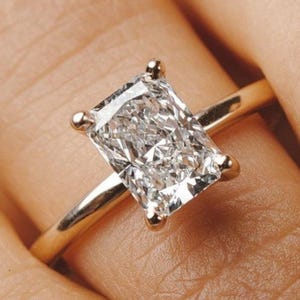 Radiant Cut Moissanite Engagement Ring, Radiant Diamond Solitaire Ring, 14K Gold Ring, Wedding Ring, Anniversary Gift, Promise Ring For Her