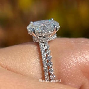 3 CT Oval Cut Moissanite Engagement Ring Set, Oval Bridal Ring Set, Double Hidden Halo Wedding Ring Set, Anniversary Gift, Promise Ring Set