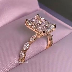 4 CT Radiant Cut Moissanite Engagement Ring, Radiant Diamond Ring, Unique 14K Gold Wedding Gift, Promise Ring For Her, Anniversary Gift