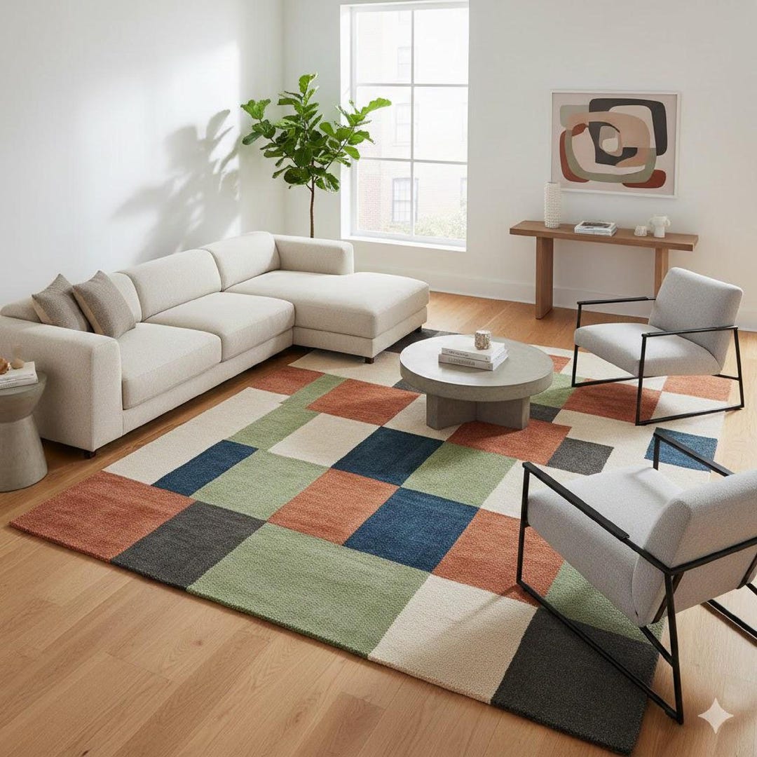 Colour Blocks Violet Rug Color Block Rug Hand Tufted Wool: Modern Geometric Multicolor Carpet - Etsy