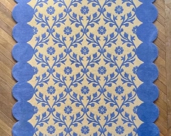 Hand Tufted Blue Floral Rug Cream Ornamental Area Rug Scalloped Edge Living Room Bedroom Custom Size