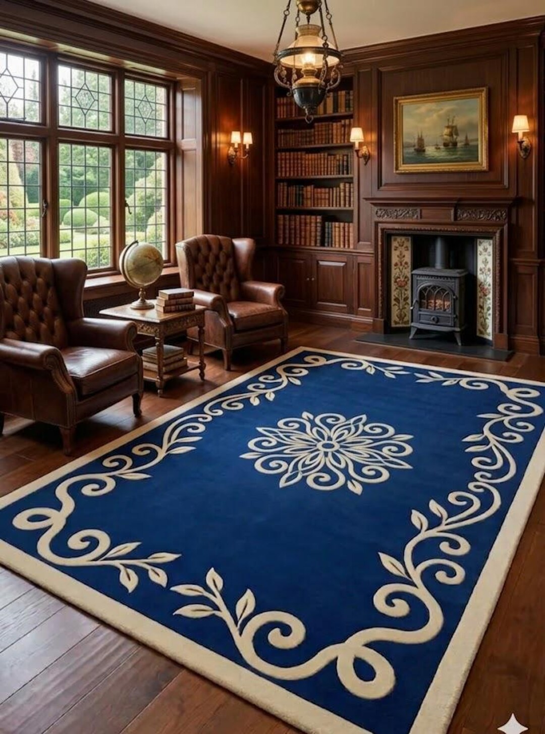 Traditional Floral Hand Tufted Wool Rug Blue and Ivory Area Rug Large ...