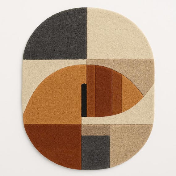 Handtufted Rug Oval Wool: Modern Geometric Abstract Earthy Tones