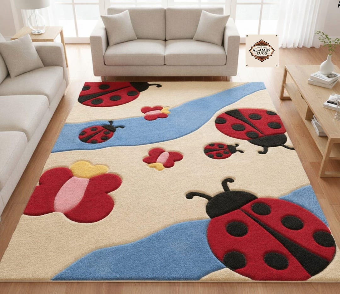 Insect Rug Children Ladybug Butterfly Hand Tufted Wool Rug: Kids Playroom, Nursery Décor ...