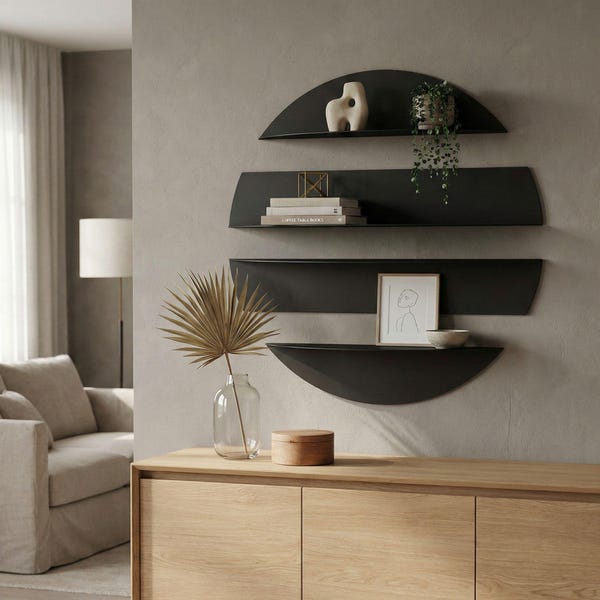Premium floating shelves,Wall-hung metal shelf, Sturdy Decorative Metal Floating Bookshelf, Storage Floating Round Multi-Section Shelf