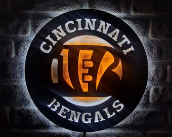 Cincinnati Bengals LED-belyst skylt, amerikansk fotbollslagsemblem upplyst väggdekor, Bengals Man Cave väggkonst, julklapp