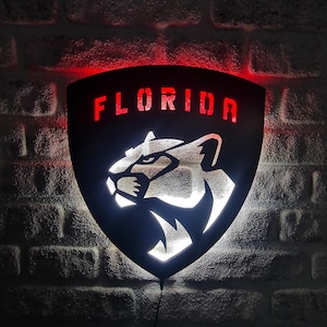 Florida Panthers Led Lighted Sign, Ice Hockey Team Emblem Illuminated Wall Decor, Florida Panthers Man Cave Wall Art, Christmas Gift