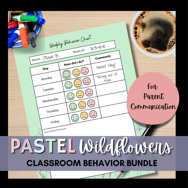 Pastel Wildflowers Behavior Chart | Printable Smiley Face Management ...