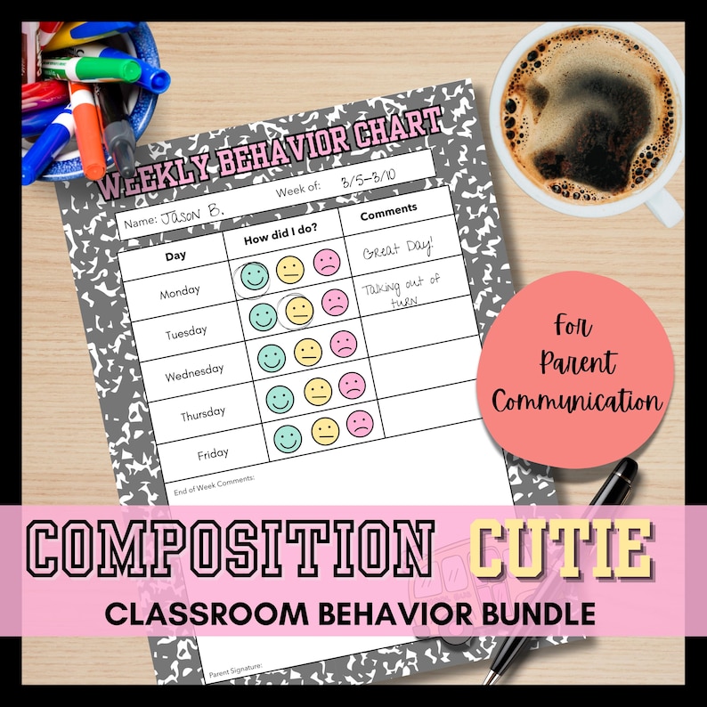 Composition Cutie Behavior Chart Bundle | Printable Classroom ...