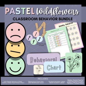 Beteendediagram för vilda blommor i pastellfärger | Utskrivbart verktyg för hantering av smileyansikten | Lugn, bohemisk-inspirerad klassrumsdekoration | SPED-klassens beteendediagram