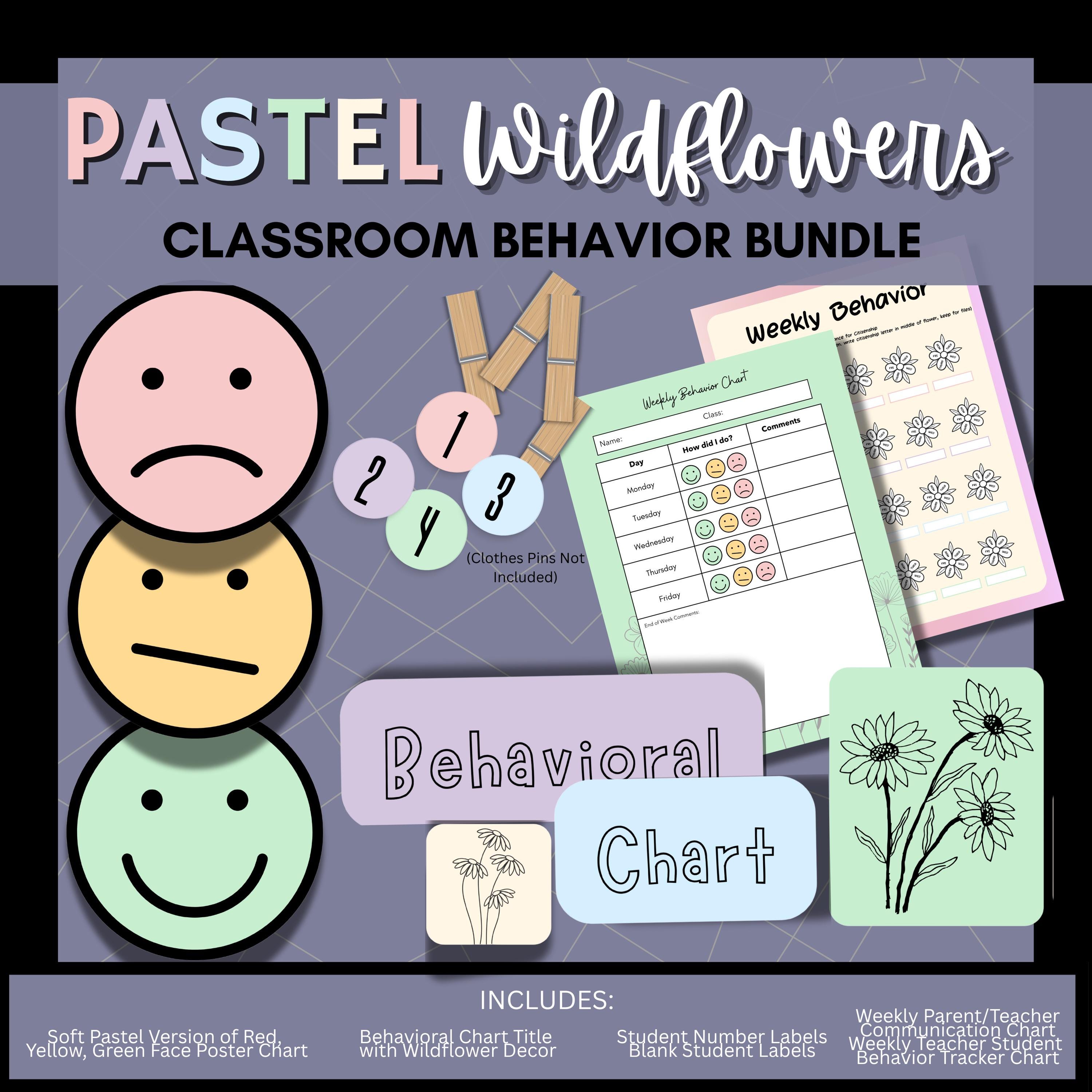 Pastel Wildflowers Behavior Chart | Printable Smiley Face Management ...