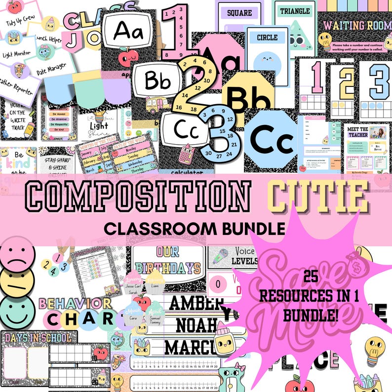 Classroom Decor Mega Bundle: Composition Book Theme, Editable Teacher ...