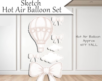 Hot Air Balloon Sketch Clouds Coroplast plastic props cutouts party decor decorations for Baby Showers, Birthdays, Celebrations UP4096