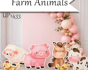 Farm Animal Party Cutouts, Barnyard Birthday Decorations, Cow Pig Horse Sheep Props, Coroplast Yard Signs, Farm Baby Shower Decor UP1433