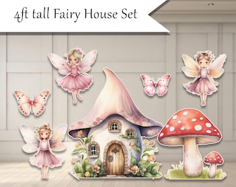 FAIRY HOUSE mushrooms & butterflies backdrop Coroplast plastic props cutouts party decor decorations for Baby Showers, Birthdays UP3461