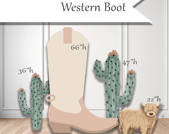 Tan Brown Cowgirl Boot Western set Coroplast plastic props cutouts party kids celebrations decor UP4377 (stands sold separately)