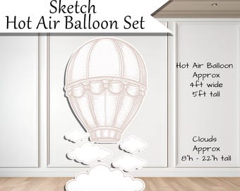 Baby Shower Sketch Hot Air Balloon Clouds Coroplast plastic props cutouts party decor decorations Birthdays UP4097