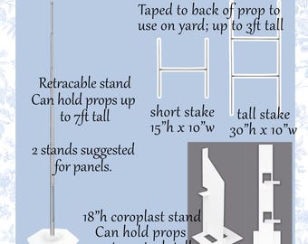 ADD ON to order ONLY: Retractable stands, yard stakes, cardboard stands (only available with a purchase of cutout or backdrop from our shop)