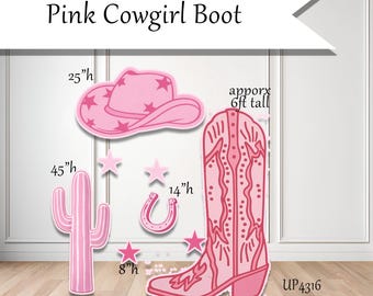 Pink Print Cowgirl Boot Western set Coroplast plastic props cutouts party kids celebrations decor UP4316 (stands sold separately)