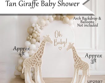 Safari Giraffe Baby Shower Backdrop Cutouts Set | Neutral Jungle Theme Party Props | Giraffe Silhouette Decor | Oh Baby Decorations UP2597