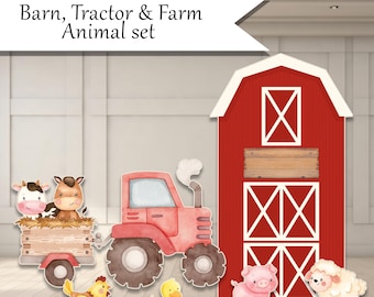 RED BARN tractor farm animal set backdrop Coroplast plastic props cutouts party decor decorations for  Birthdays, Celebrations