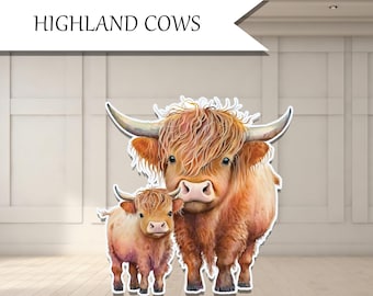 HIGHLAND COWS Coroplast plastic props cutouts party decor decorations for Baby Showers, Birthdays, Celebrations