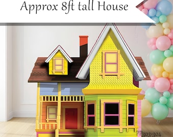 Inspired House Backdrop 8ft Tall | Colorful House Party Prop | Birthday Photo Booth Decor | Large Coroplast Cutout | Balloon Theme PP303-4