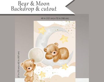 Bear & Moon Coroplast plastic props cutouts party decor decorations for Baby Showers, Birthdays, Celebrations UP2905