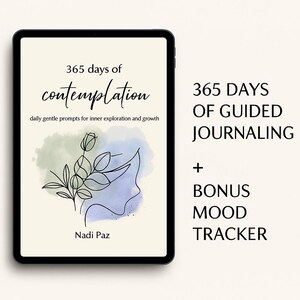 365-dagars självreflektionsdagbok • Dagliga uppmaningar, humörspårare (digital PDF)
