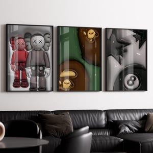 Decoración de habitación HypeBeast Kaws, set de arte mural genial, descarga digital, paquete de arte mural 3D, arte mural HypeBeast, arte mural moderno, decoración de pared 3D