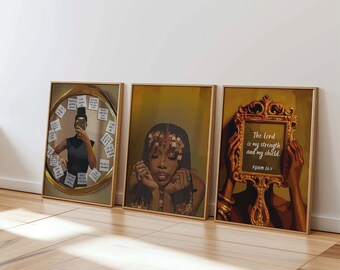 Set of 3 black girl wall art, black art, black wall art, black woman art, black girl wall art, black art print, money art, fashions