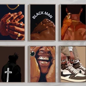 Set of 6 Black Man Wall Art, HypeBeast Culture Poster, Black Couple Print, Black Art, DIGITAL DOWNLOAD, Culture Art Print, Afro American Art