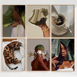 Set Of 6 black woman Poster, Minimalist black wall art, black woman art, black girl wall art, black art print, money art, fashions