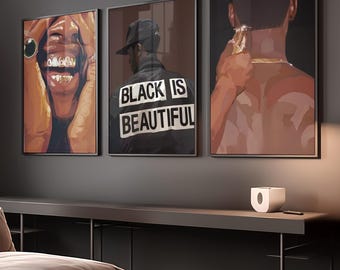 Set of 3 Black Man Wall Art, HypeBeast Culture Poster, Black Couple Print, Black Art, DIGITAL DOWNLOAD, Culture Art Print, Afro American Art