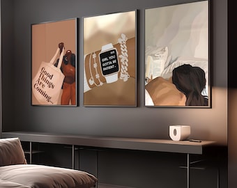 Set of 3 black girl wall art, black art, black wall art, black woman art, black girl wall art, black art print, money art, fashions