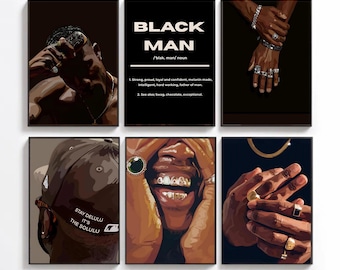 Set of 6 Black Man Wall Art, HypeBeast Culture Poster, Black Couple Print, Black Art, DIGITAL DOWNLOAD, Culture Art Print, Afro American Art