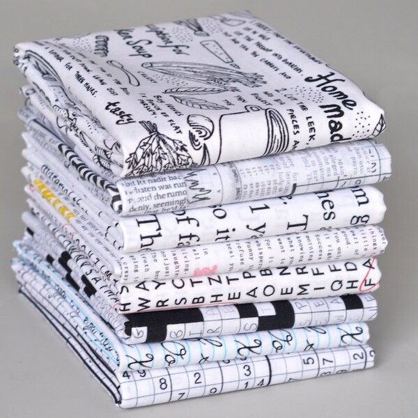 LAST Read It In Black and White Fat Quarter Bundle of 8 Low Volume Text Prints